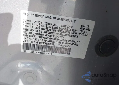 2018 Honda Pilot Ex-L из США, поврежденный, VIN 5FNYF5H5XJB030981